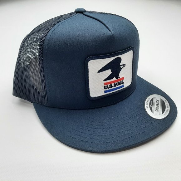 U.S. Mail Postal Service Flat Bill Embroidered Patch Mesh Snapback Hat Cap Blue - Picture 3 of 4